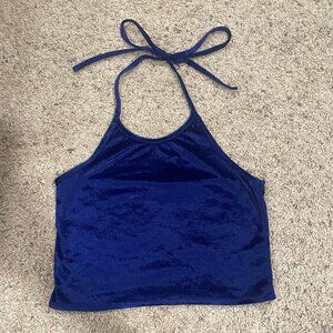 OMighty Blue Velvet Cropped Halter Top